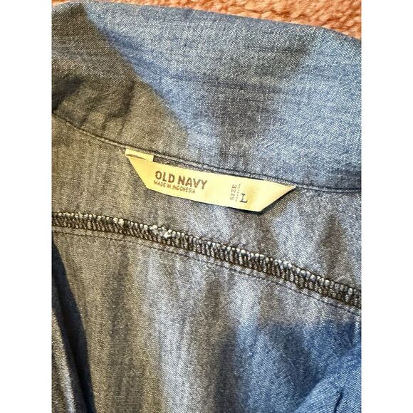 Old Navy women sleeveless chambray button front belted shirtdress blue size L - Picture 2 of 8